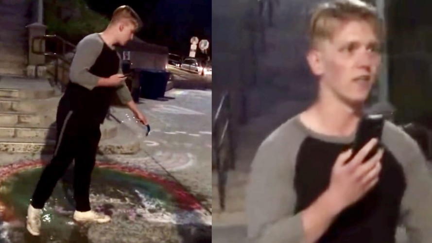 BYU Video Watch Online Man Destroying LGBTQ And Chalk Art Using Gay Slur